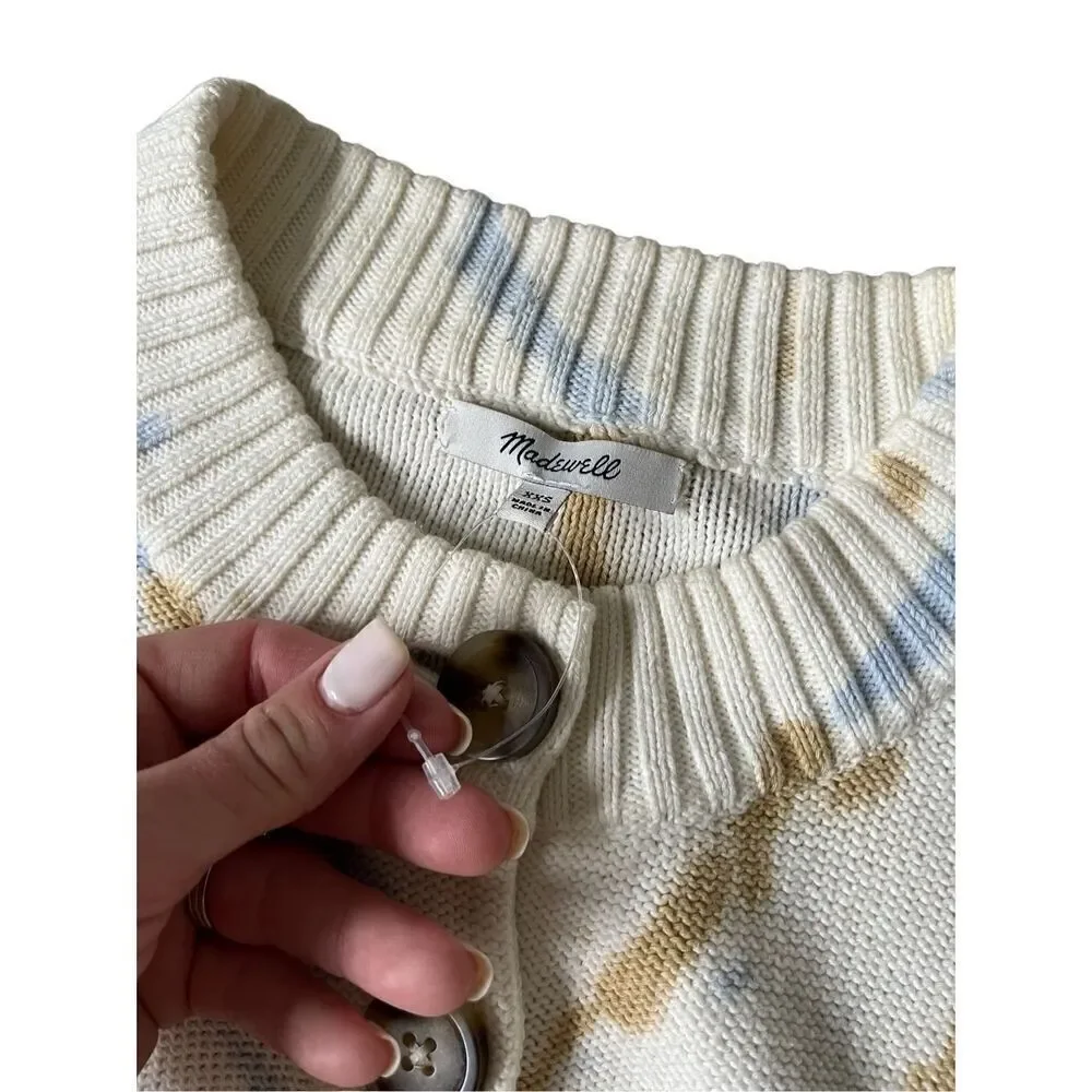 NWOT‎ Tie-Dye Broadway Cardigan Sweater size XXS Button Front Tan Cream Blue